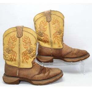 Durango Flirt Womens 8M Western Tan Yellow Flame Peace Sign Boots RD3552